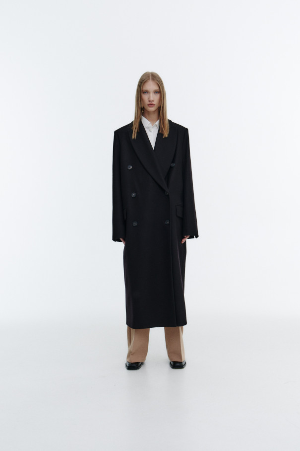 Пальто двубортное оверсайз , чёрный, арт. FR028FW22WOBLCK купить в интернет-магазине